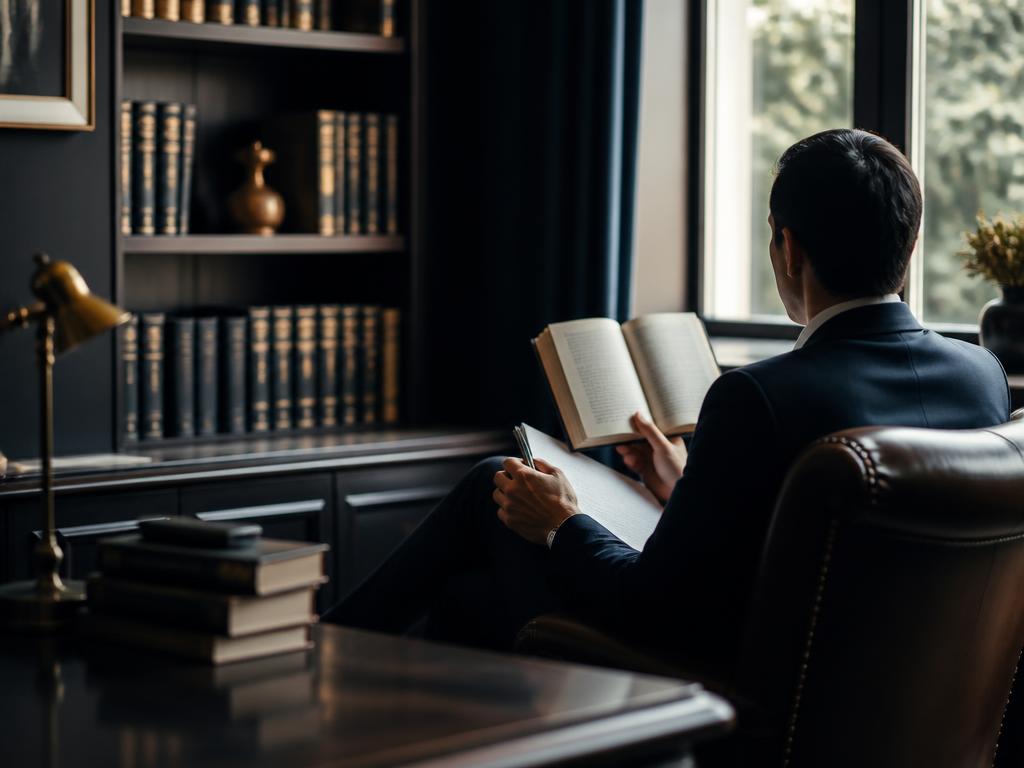 Executivo em leitura e reflexão estratégica