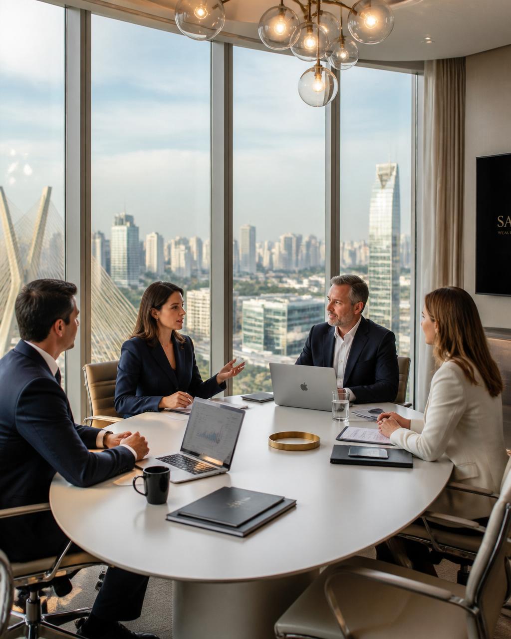 Reunião executiva da MADI Consultoria com vista para São Paulo — estratégia para liderar em ambientes complexos
