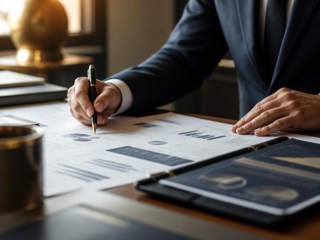 Executivo analisando relatórios e gráficos estratégicos