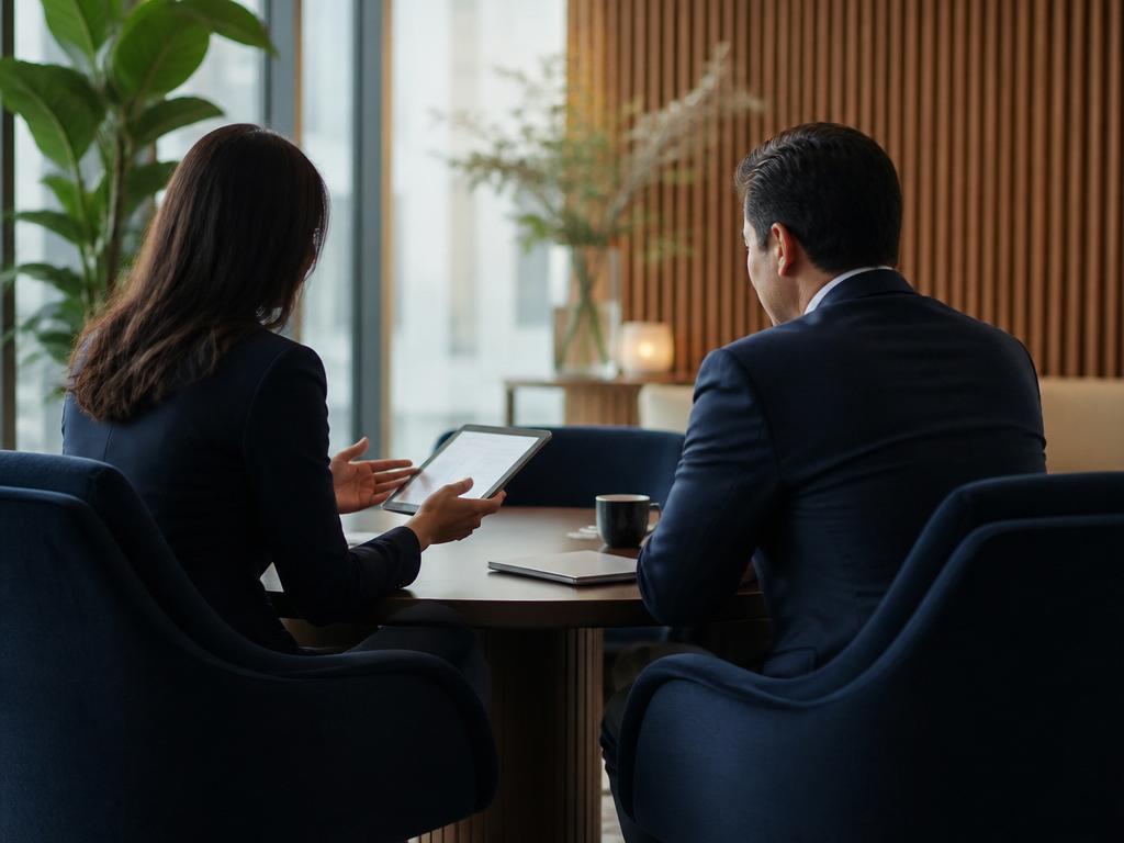 Executivos em diálogo construindo soluções estratégicas